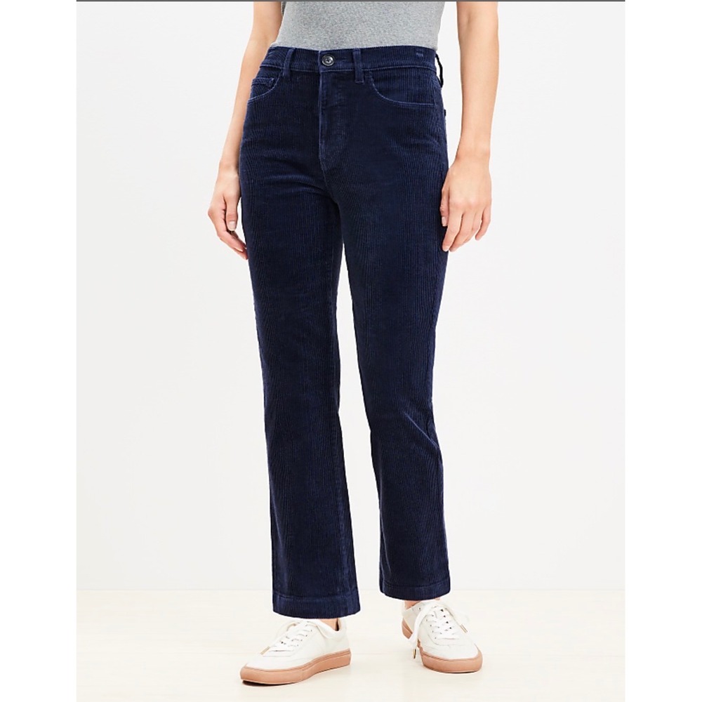 LOFT Corduroy Pants Navy Blue Straight Leg High Rise Five Pocket Women 2/26